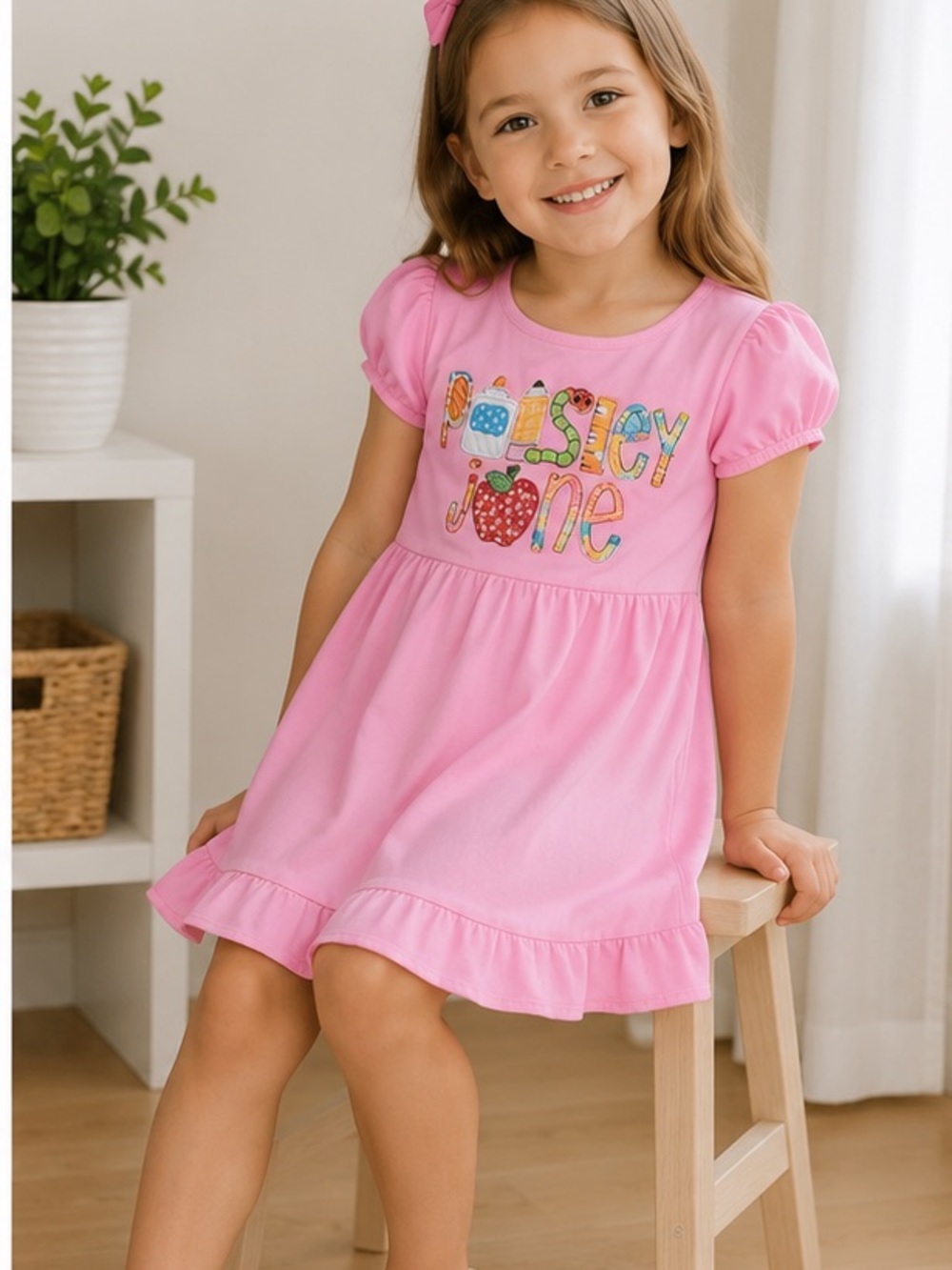 Pink “Paisley Jane” Back to School Dress with Ruffle Hem Dress
